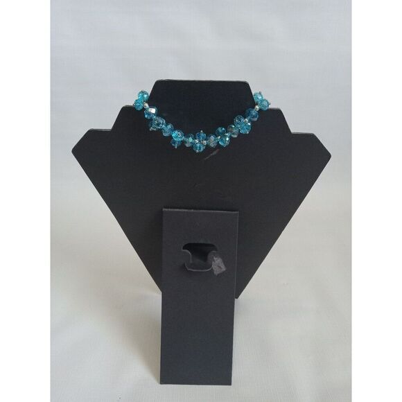 Blue Translucent Imitation Faceted Crystal Beads Elasticized Statement Bracelet - Picture 2 of 9